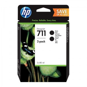 Pack de 2 cartouches encre Noir HP N°711 80ml P2V31A dans son emballage
