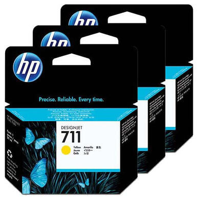 Pack de 3 cartouches d'encre jaune 29 ml HP 711 (CZ136A)