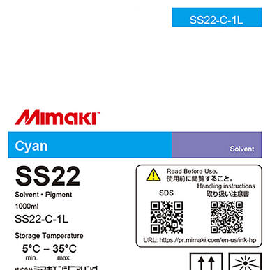 Cartouche encre éco-solvant Cyan Mimaki SS22 - 1 litre
